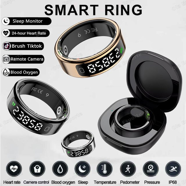 Ola Esporte R11 Smart Ring mit LED Display für Männer und Frauen in Schwarz zur Herzfrequenz- und SpO2-Überwachung mit Wasserdichtigkeit und Multi-Sport-Modi - Bild 1