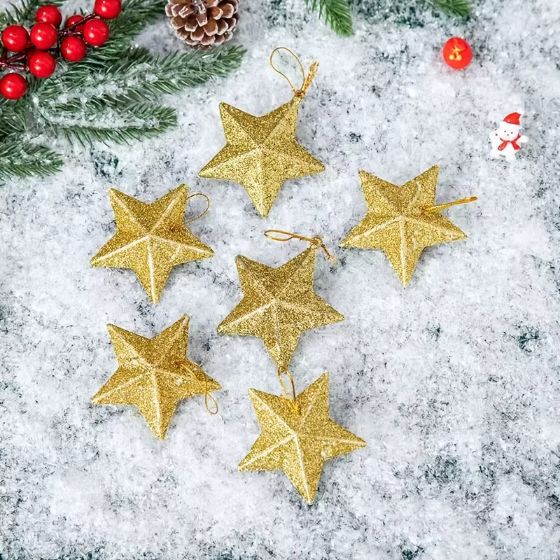 DUTRIEUX 12er Set glitzernde Sternornamente in Gold und Silber als wiederverwendbarer 3D Weihnachtsbaumschmuck zum Aufhängen - Bild 3