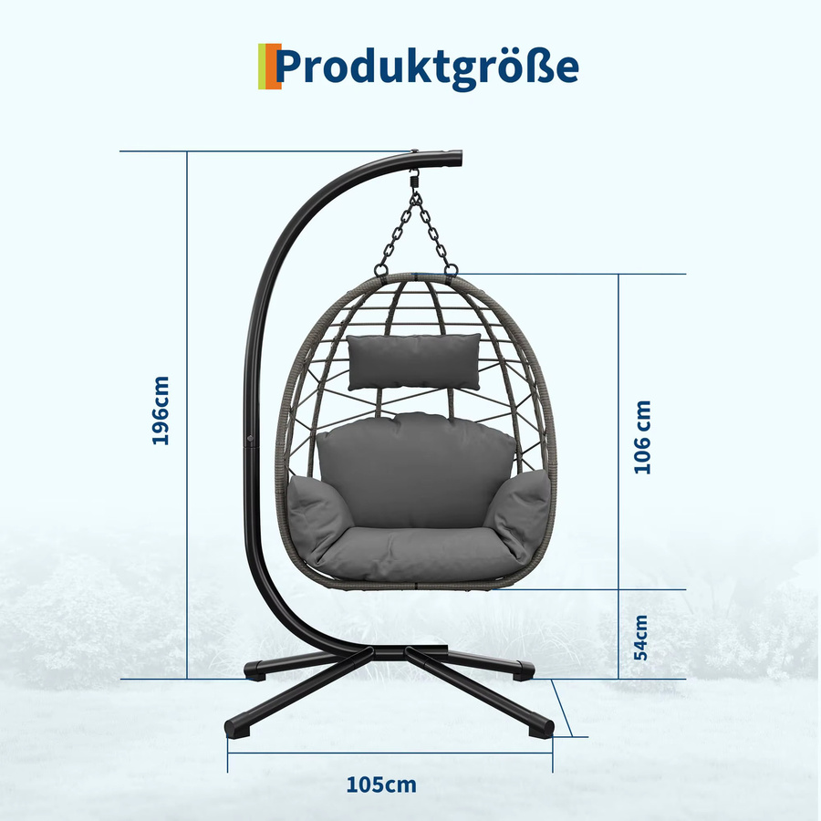 HiMISS Polyrattan Hängesessel Egg Design in Grau mit Kissen und Abdeckung für Garten und Terrasse - Bild 4