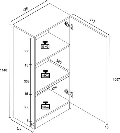 VCM Mehrzweckschrank Dilos mit 1 Drehtür und 3 Fächern für Wohnzimmer, Schlafzimmer oder Home Office, H x B x T: 114 x 52 x 32 cm