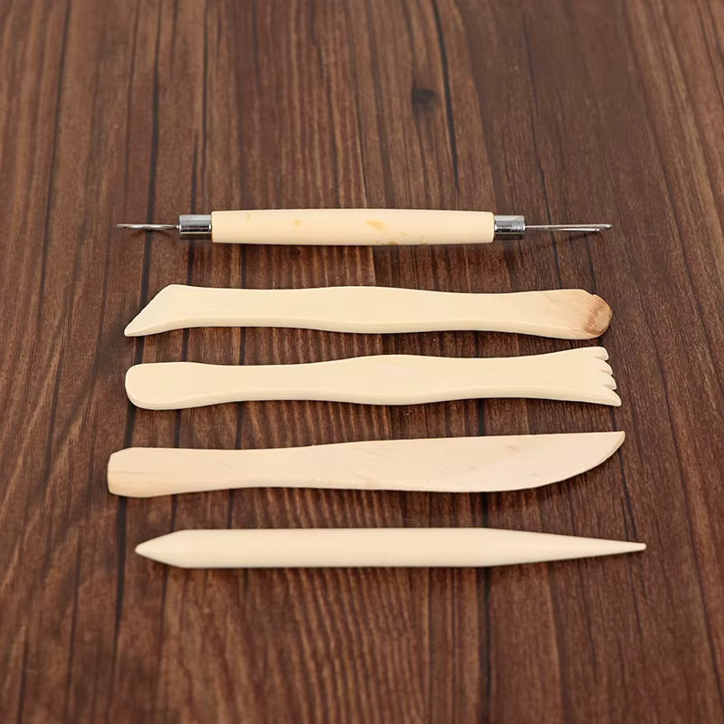 Töpferwerkzeug-Set aus Holz für Polymer-Ton und Modellierarbeiten in Braun und Beige - Bild 2
