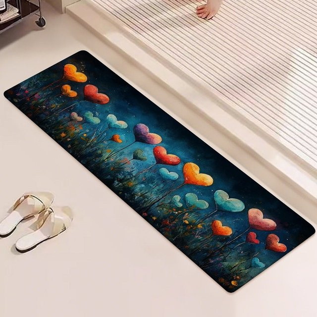 VIKAMA Bunter Herz-Ballon-Teppich in Multicolour, moderner Teppich für Wohnzimmer, Schlafzimmer, Küche oder Badezimmer, B/T: 120 x 40 cm - Bild 1