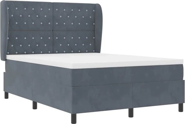 vidaXL Boxspringbett mit Matratze aus Samt in Dunkelgrau, B/T/H: 140 x 190 cm - Bild 1