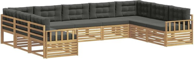 vidaXL Outdoor-Sofagarnitur 9-teilig aus Massivholz Akazie in Weiß und Anthrazit mit U-Form und Polstern - Bild 1