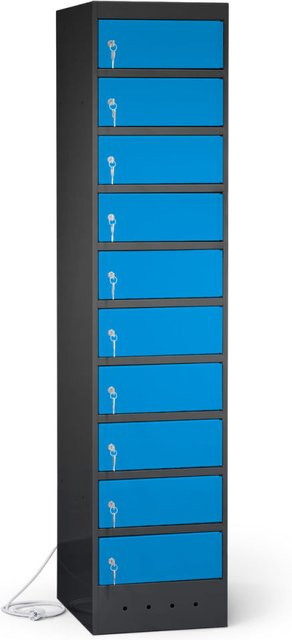 rotstahl Laptopschrank mit 10 Fächern in Blau und anthrazitgrauem Korpus, B: 40 cm, H: 180 cm - Bild 1