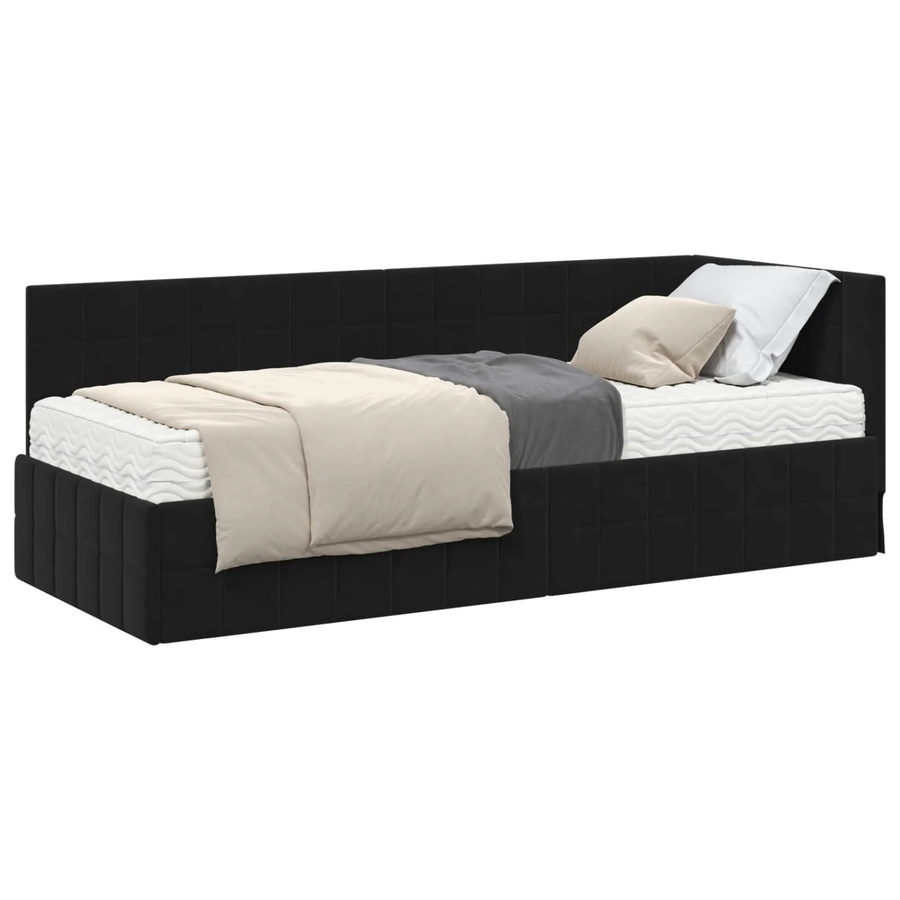 vidaXL Eckbettgestell mit 2 Matratzen und Kopfteil in Schwarz aus Samt, B/T/H: 204 x 80 x 84 cm - Bild 2