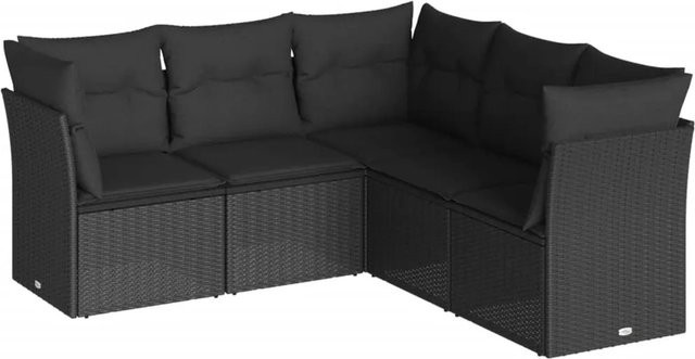 vidaXL 5-tlg Garten-Sofagarnitur in L-Form aus Poly Rattan und Metall in Schwarz mit Kissen und abnehmbaren Bezügen - Bild 1