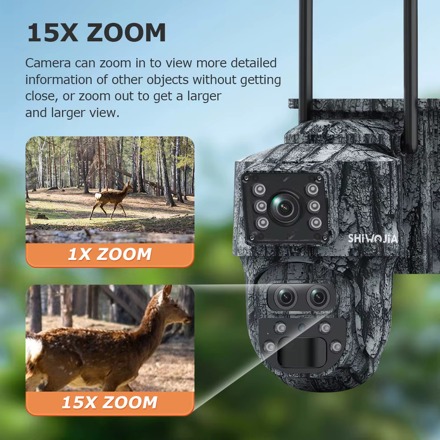 SHIWOJIA Solar-Überwachungskamera mit 12MP 4K Auflösung, 15X Zoom, Dual-Screen, 4G SIM und WLAN, Weiß - Bild 4