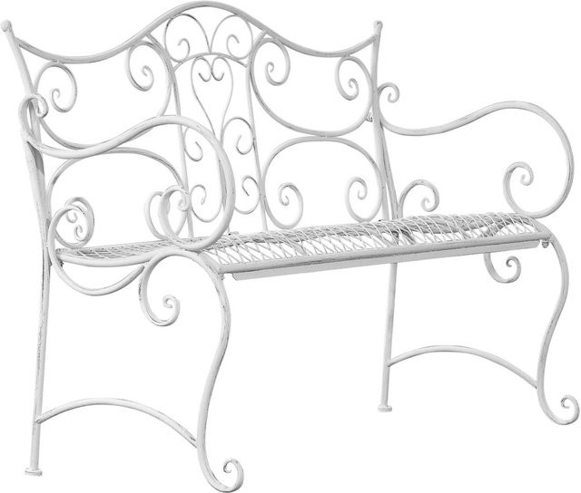 DELUKE Gartenbank TODOR aus Metall in Antik Weiß im Vintage-Design für Garten, Terrasse oder Wintergarten, B/T/H: 113 x 47 x 89 cm - Bild 1