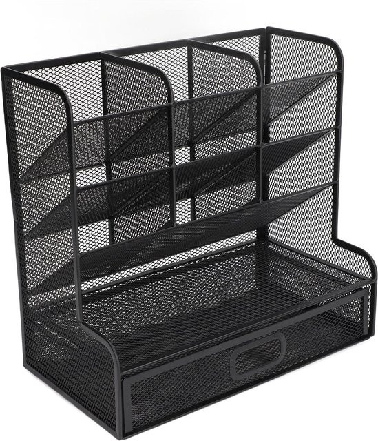 GoolRC Stifteorganizer aus Metall mit 9 Fächern und unterer Schublade in Schwarz und Grau - Bild 1