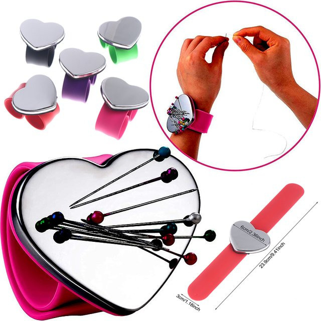 Magnetisches Nadelkissen Armband von Jiauting aus Silikon in Pink für Quilten und Nähen - Bild 1