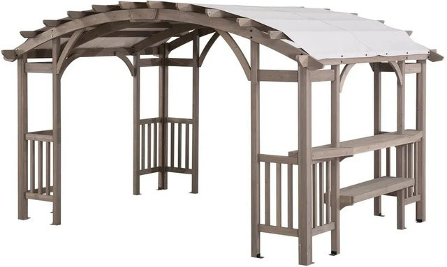 Sunjoy Bogenpergola Dajti aus Zedernholz mit eingebautem Regal, Grau, B/T: 427 x 305 cm - Bild 1