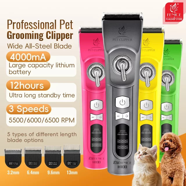 Fenice H100 Kabelloser Tierhaarschneider für Hunde und Katzen, geräuscharmer Fellpflege-Trimmer in Gelb - Bild 1