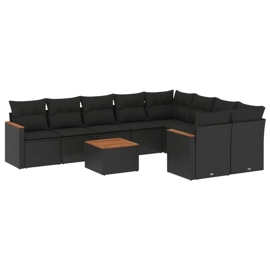 vidaXL 10-teilige Garten-Sofagarnitur aus Poly-Rattan und Akazienholz in Schwarz mit Kissen - Bild 2