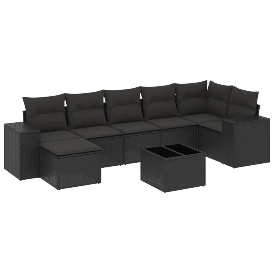 vidaXL 8-teilige Garten-Sofagarnitur in L-Form aus schwarzem PE-Rattan mit Kissen und pulverbeschichtetem Stahlgestell - Bild 2