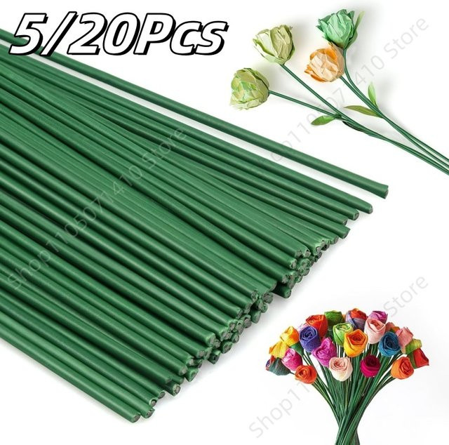 Grüne künstliche Blumendraht-Zweige aus Papier und Metall für DIY-Floristik, Länge: 30 cm - Bild 1