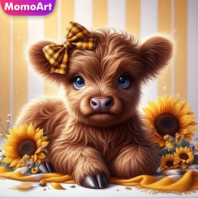 Momoart Diamant-Stickerei Set Rinder-Malerei mit Sonnenblumen als DIY Diamantmosaik für Erwachsene und Anfänger, Mehrfarbig - Bild 1