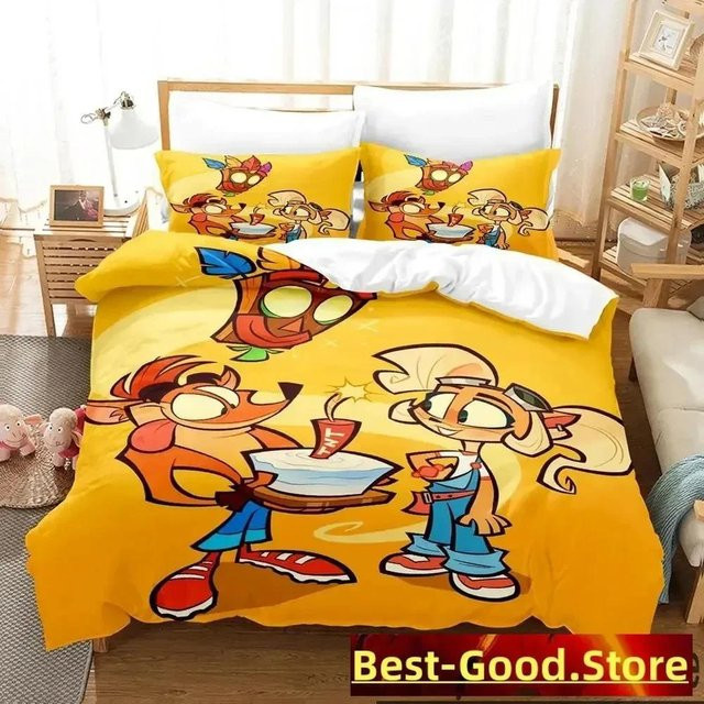 Crash Bandicoot Bettwäsche-Set von Creative homewares mit 3-teiligem Duvetbezug und Kissenbezug in Gelb, B/H: 135 x 200 cm - Bild 1