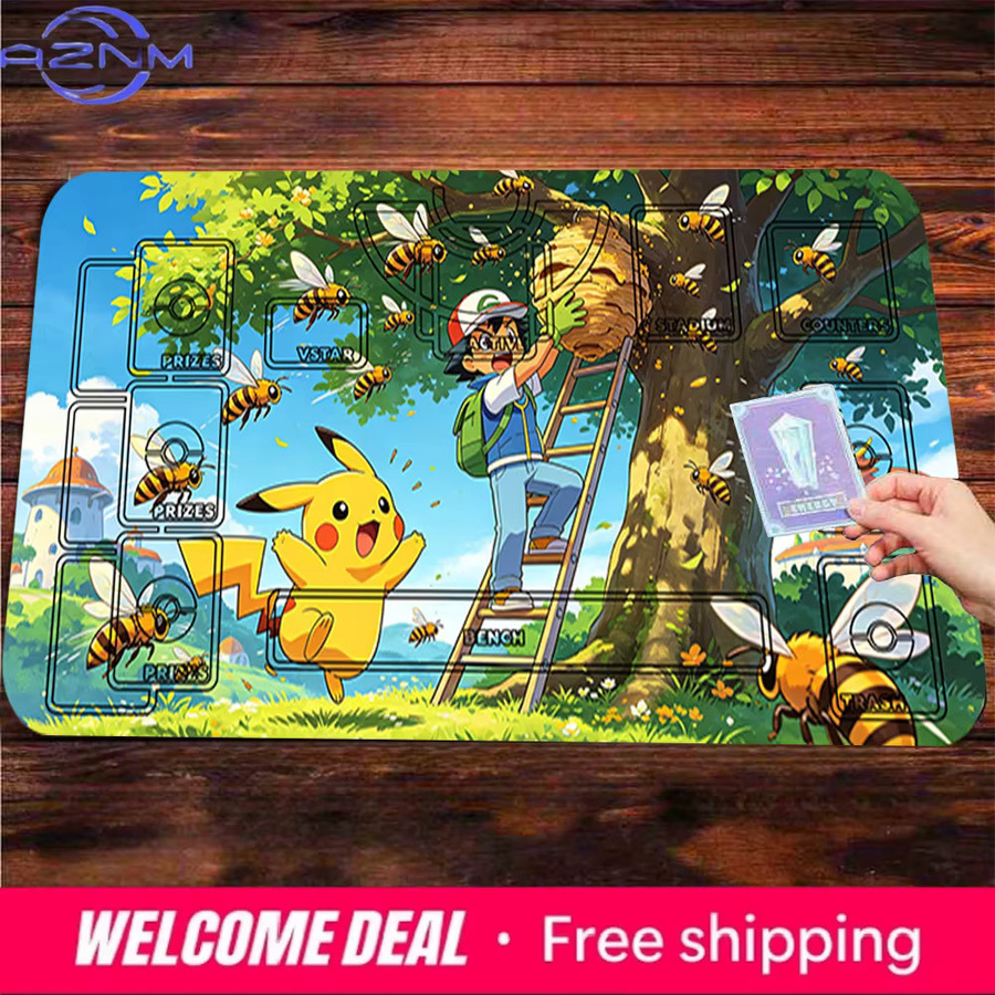 Potdemiel Pokemon TCG Spielmatte Ash Pikachu Beehive Tree Adventure Design, rutschfeste Gaming-Mausunterlage, mehrfarbig - Bild 2