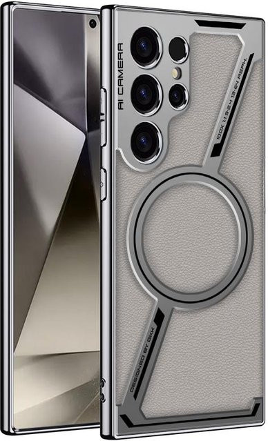 Samsung Magnetische Leder-Handyhülle für Galaxy S24 S25 Ultra in Beige - Bild 1