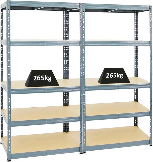 PROREGAL Tiger Schwerlastregal Set 2er Pack Grau H x B x T: 180 x 90 x 60 cm mit 5 Ebenen und 265 kg Fachlast - Bild 1