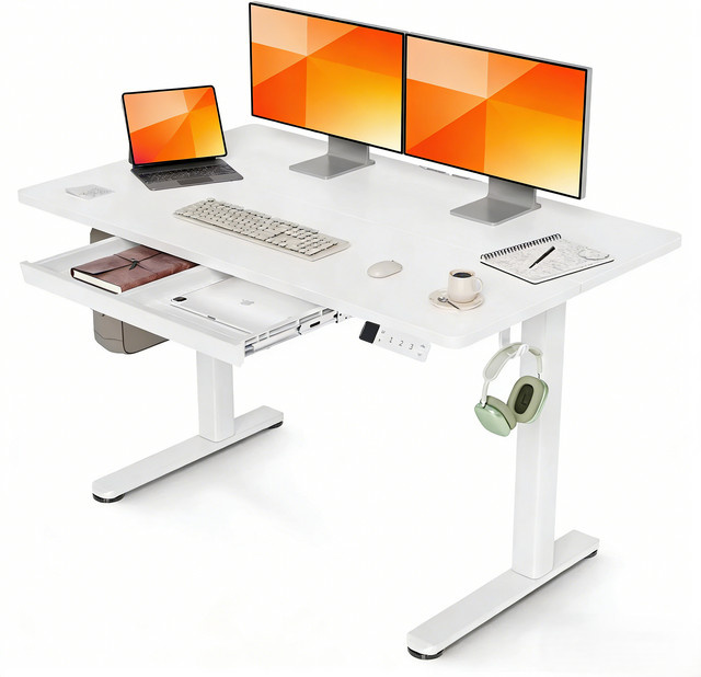Claiks Elektrisch Höhenverstellbarer Schreibtisch mit Schublade, Weiß, B: 120 cm, H: 60 cm - Bild 1