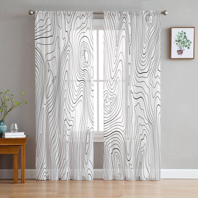 Transparenter Tüllvorhang mit abstraktem Berg-Design von Your Warm Home, weiß, B: 135 cm, H: 183 cm - Bild 1