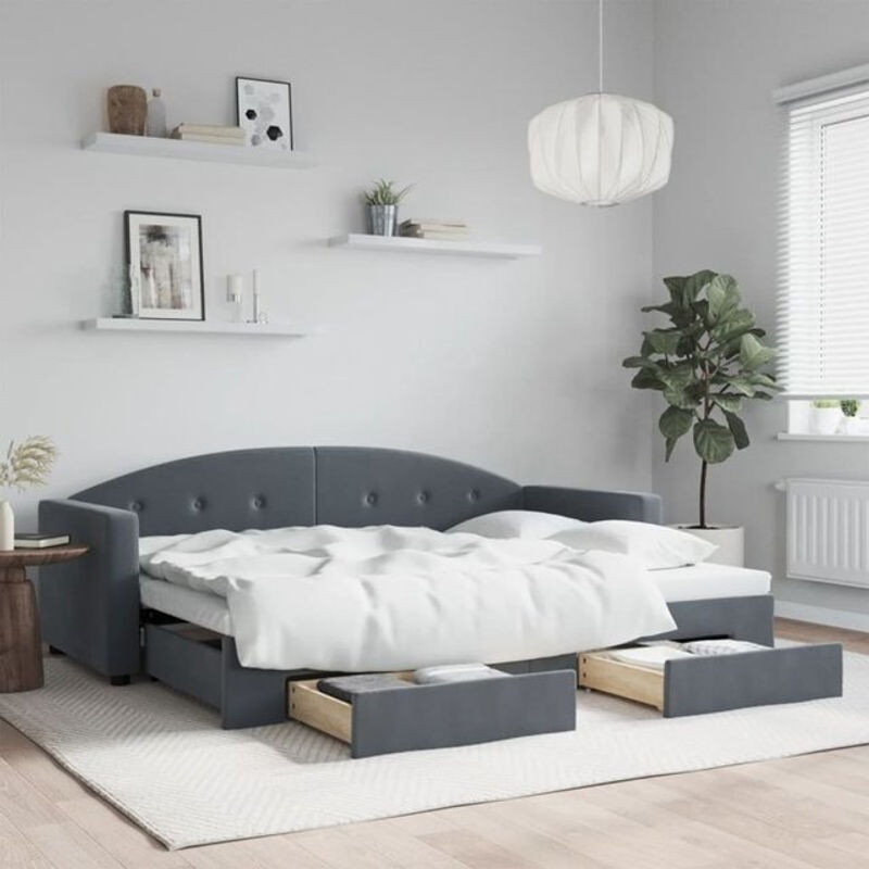 Vidaxl Funktionsbett Tagesbett aus Samt und Holz mit Schubladen in Anthrazit B/T/H: 200 x 80 x 90 cm - Bild 1