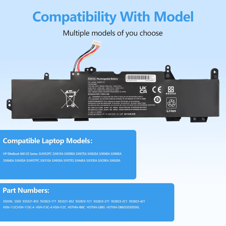 Oyomba SS03XL 932823-1C1 Laptop-Akku in Schwarz kompatibel mit HP EliteBook 730 735 740 745 830 840 846 G5 und G6 - Bild 3