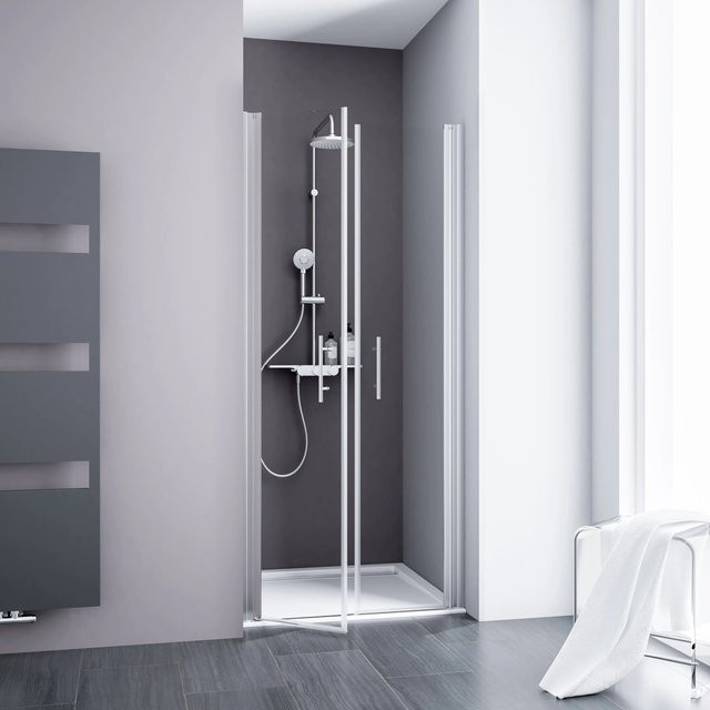 Schulte ExpressPlus Pendeltür AlexaStyle 2.0 in Nische, Glas und Aluminium, Transparent/Silber, B/H: 90 x 192 cm - Bild 1