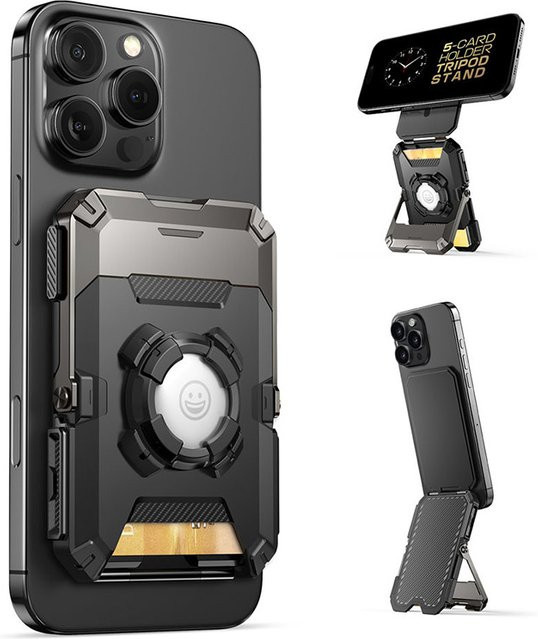 SUPCASE MagSafe Wallet mit AirTag-Halterung und Telefonstativ in Schwarz - Bild 1