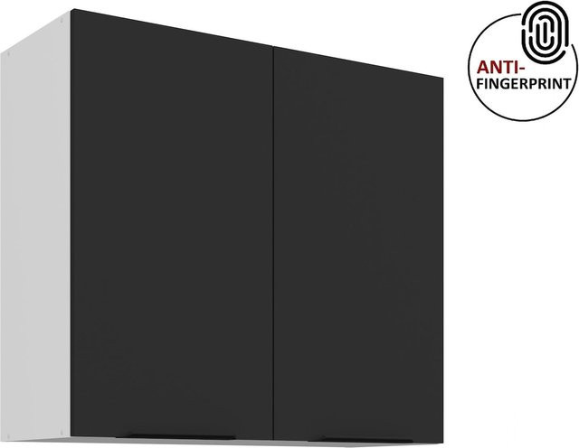 Küchen Hängeschrank ARIA Schwarz matt mit Anti Fingerprint Effekt, Breite: 80 cm, Höhe: 72 cm - Bild 1