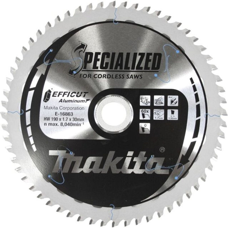 Makita EFFICUT Sägeblatt für Aluminium und Metall, Farbe: Silber, Durchmesser: 190 mm, Bohrung: 30 mm, Sägeblattstärke: 6 mm - Bild 2