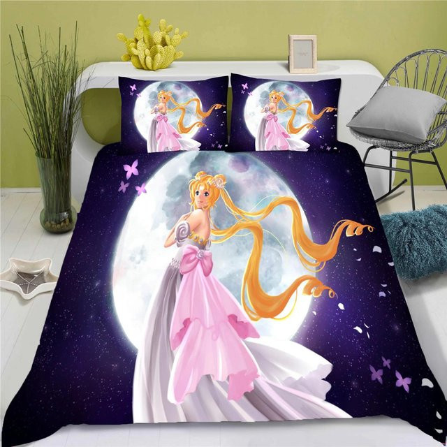 3D Sailor Moon Anime Bettwäscheset aus Polyester in Lila, 3-teiliges Set für Kinder und Erwachsene mit 1 Bettbezug (Breite: 228 cm, Höhe: 228 cm) und 2 Kissenbezügen - Bild 1