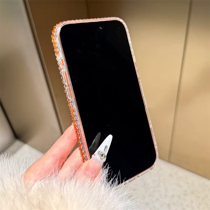 KASONPAI Glitzer Handyhülle mit Strass-Effekt für iPhone 11 bis 16 Pro Max in Orange - Bild 2