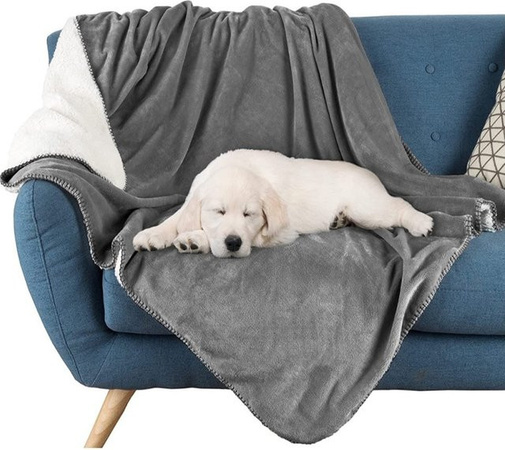 Inyahome Wasserdichte Hunde-Haustier-Decke in Grau, umkehrbare Plüschdecke als Schutz für Bett und Couch