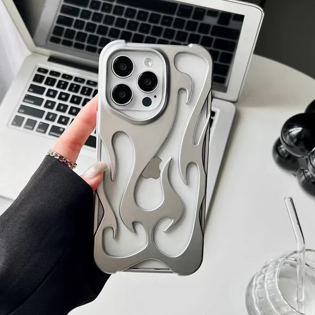 Stoßfeste Handyhülle mit 3D-Flammenmuster für Apple iPhone 11 bis 18 Pro Max Plus Air in Purple - Bild 1