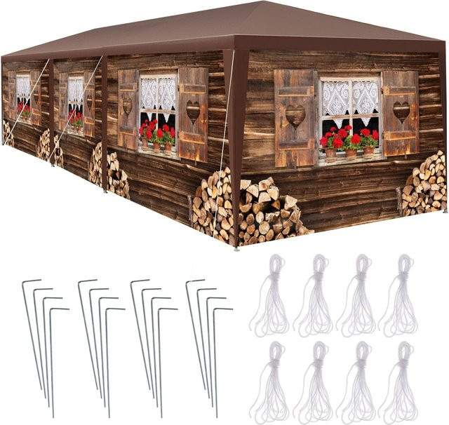 tectake Pavillon Almchalet in Braun mit UV-Schutz und wasserdichtem Material im Stecksystem B/T/H: 900 x 300 x 250 cm - Bild 2
