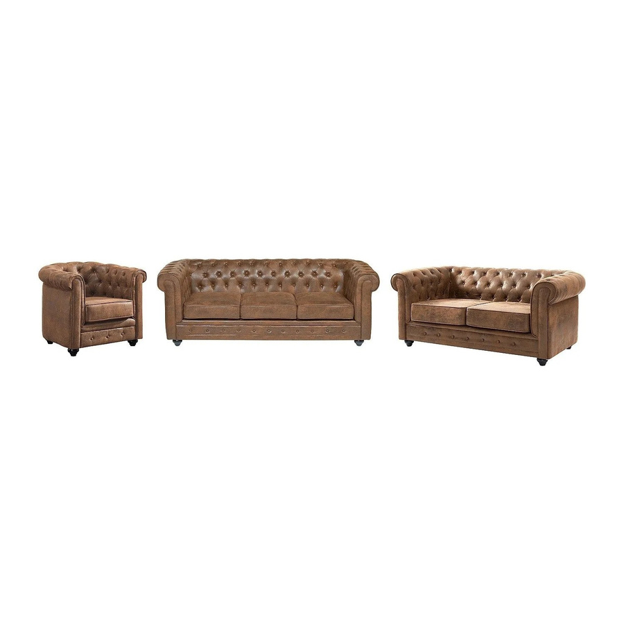Vente-unique Chesterfield Couchgarnitur aus Mikrofaser in Braun bestehend aus 3-Sitzer-Sofa, 2-Sitzer-Sofa und Sessel B/T/H: 206 x 165 x 82 cm - Bild 2
