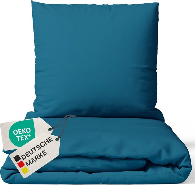 NYVI Bettwäsche Set DreamScience Renforcé aus 100% Baumwolle, Uni Petrol, mit Reißverschluss, B/H: 155 x 220 cm und B/H: 80 x 80 cm - Bild 1