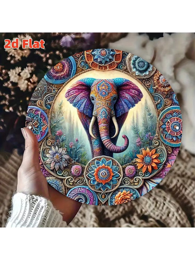 Potdemiel Indische Elefanten-Mandala Wandkunst aus Metall mit Blumenmuster in Multicolour, Durchmesser: 20 cm - Bild 4