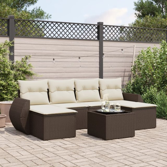 vidaXL 7-tlg. Garten-Sofagarnitur aus Polyrattan in Braun mit Kissen und pulverbeschichtetem Stahlgestell - Bild 3