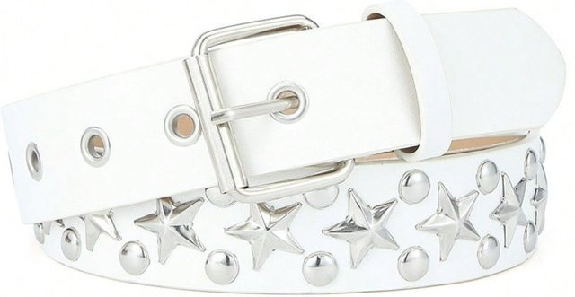 Gürtel Nieten Pentagramm, weiß, Unisex - Bild 1