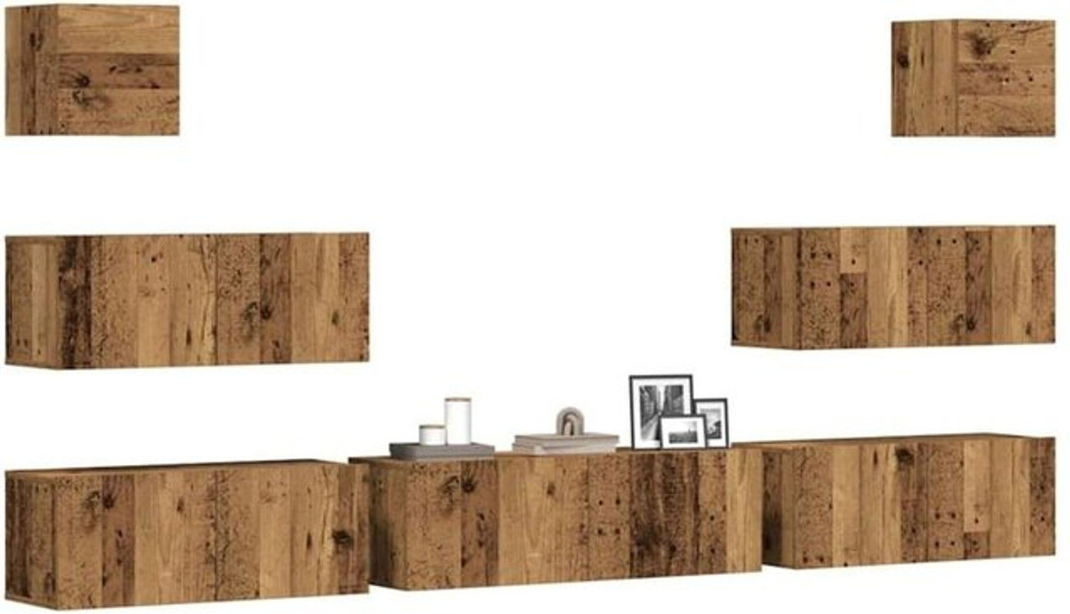 Vidaxl 7-teiliges TV-Schrank-Set zur Wandmontage in Braun mit Altholz-Optik im Industrial-Stil aus Holzwerkstoff - Bild 1