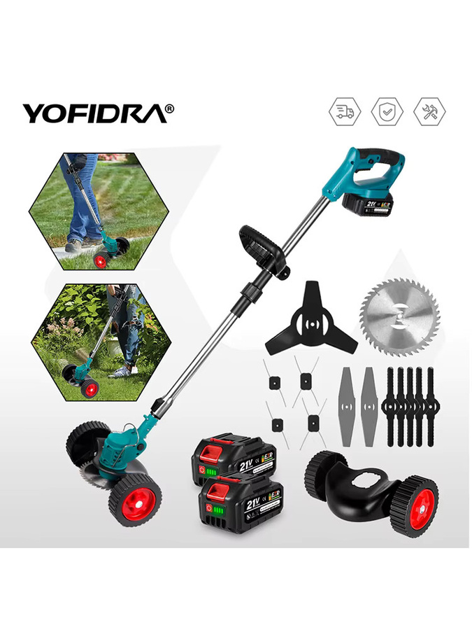 YOFIDRA Elektrischer Rasenmäher mit 1500 W, kabellos und faltbar, kompatibel mit Makita LXT Akku, inklusive Trimmer für die Gartenpflege, Breite: 100 cm bis 135 cm - Bild 6