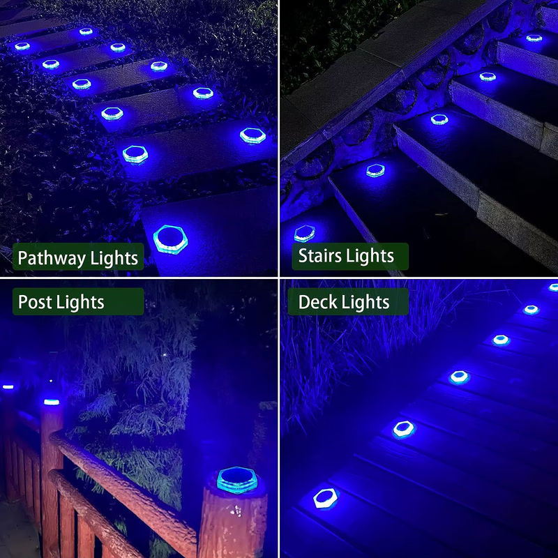 6er-Pack Yilaie Solar-Treppenleuchten für den Außenbereich, Blau, IP68 wasserdicht, selbstklebend für Pool, Zaun, Garage und Dock - Bild 4