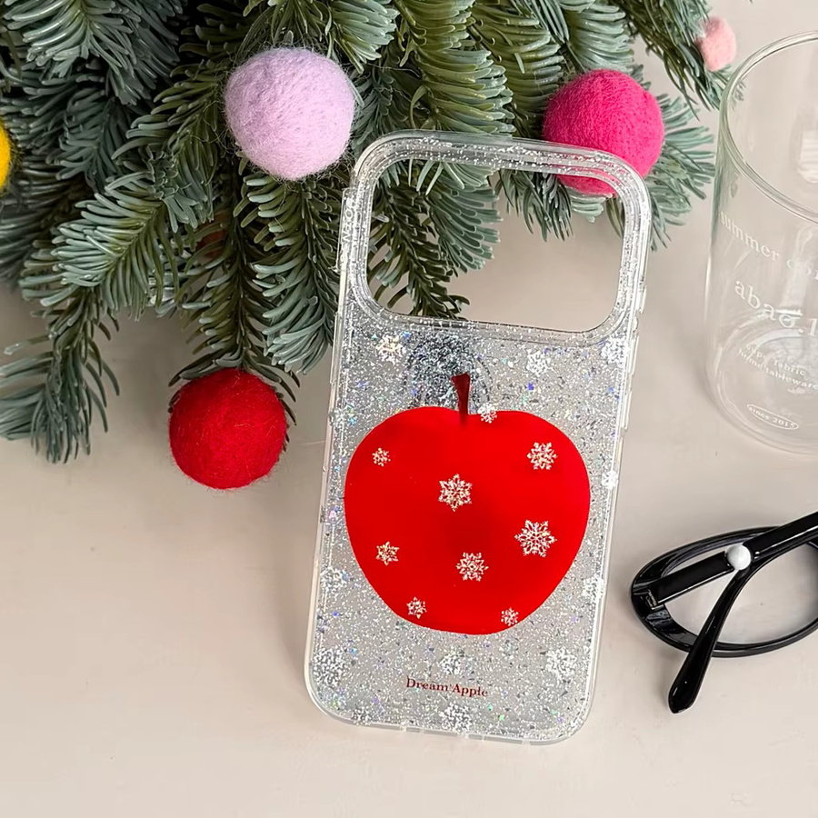 Stoßfeste Schutzhülle für Apple iPhone 17 16 15 14 Pro Max mit Weihnachtsserie Vergoldung Glitzer Schneeflocke in Rot und Multicolor - Bild 2