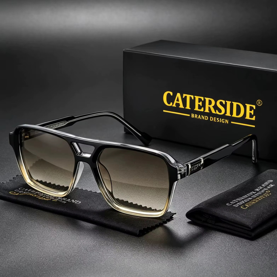 CATERSIDE Retro-Sonnenbrille, quadratisch, Herren, Vollrand, Schwarz, Kunststoff - Bild 1