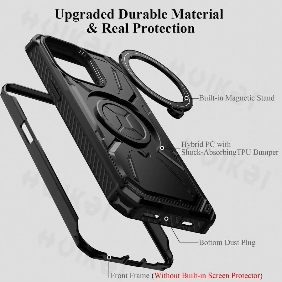 MagSafe Heavy Duty Schutzhülle für Apple iPhone 16 Pro Max, 15 Plus, 14 Pro, 13, 12 mit drehbarem Ständer und Stoßdämpfung in Schwarz oder Rot - Bild 6