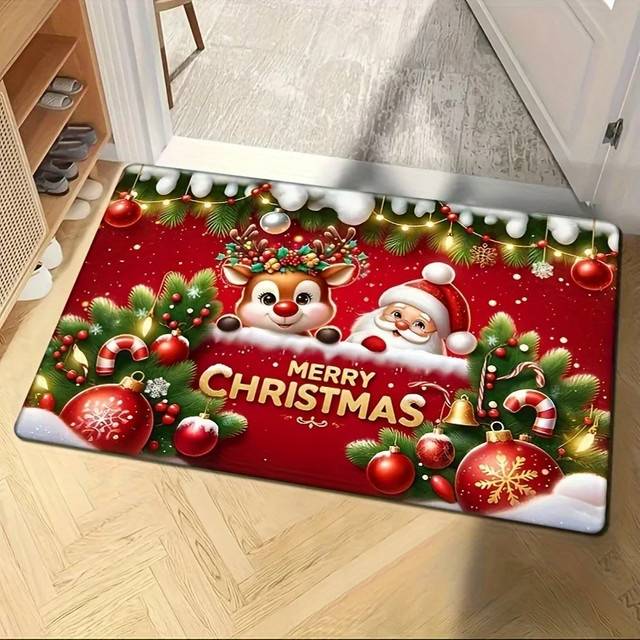 VIKAMA Weihnachtsmann Willkommens-Fußmatte für Eingang, Küche oder Wohnzimmer in Rot mit Frohes Neues Jahr 2026 Motiv - Bild 1